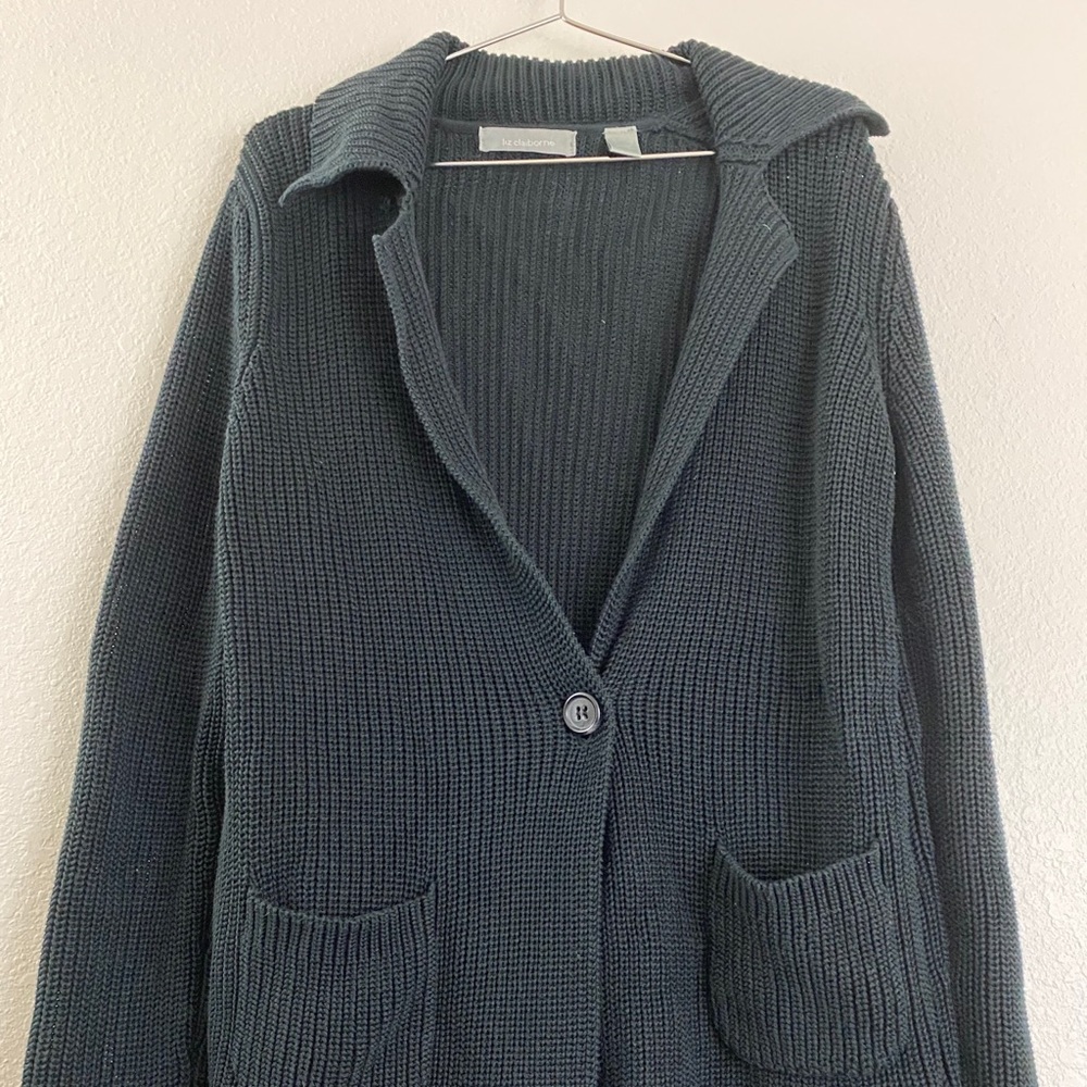 Liz Claiborne Thick Knit Black Cardigan w Pockets